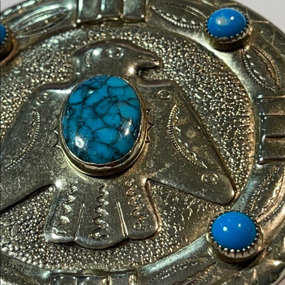 NAVAJO TURQUOISE THUNDERBIRD BELL NICKEL SILVER - Picture 4 of 10